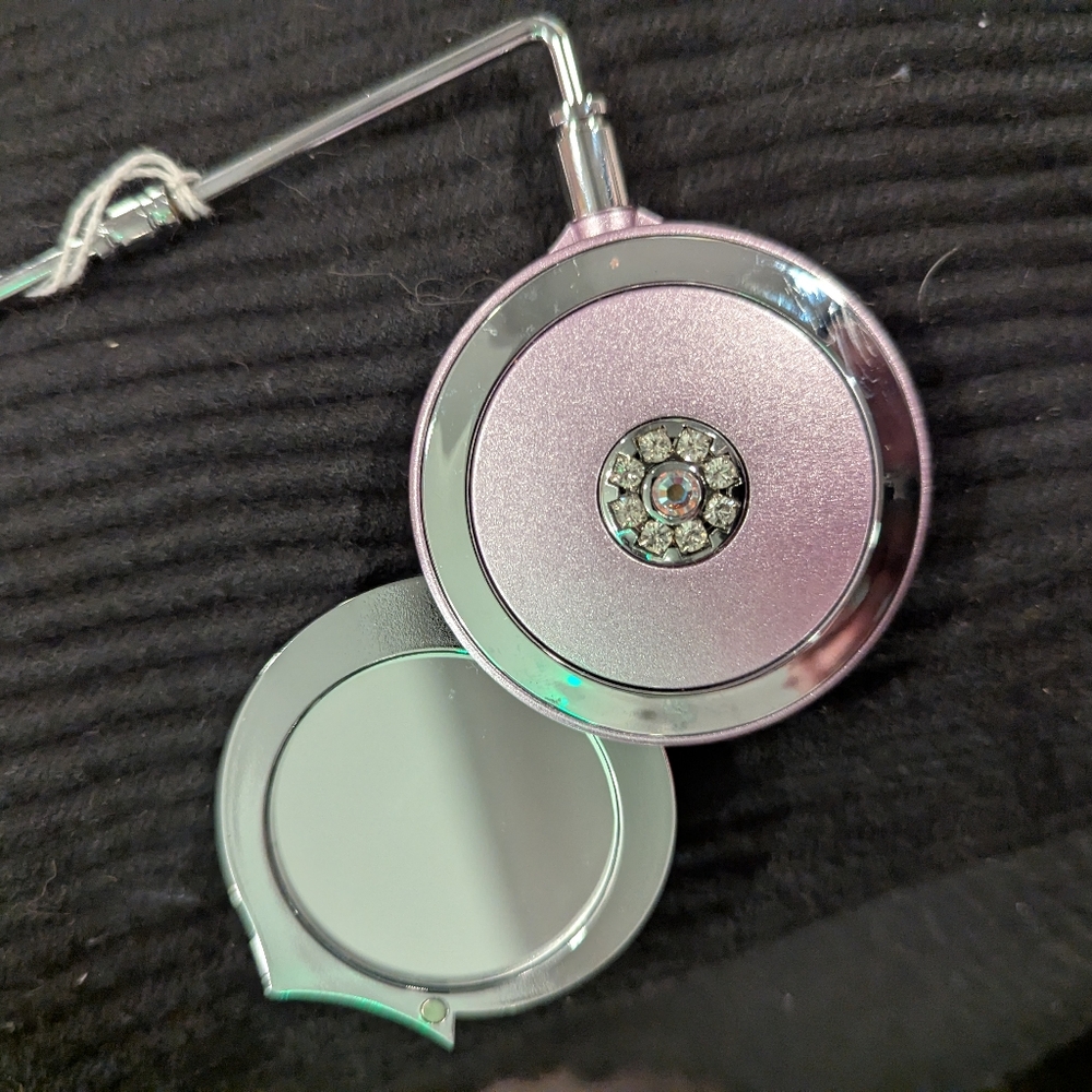 Swarovski crystal table hanger for purse with pocket mirror